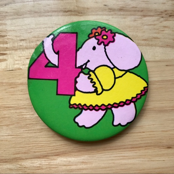 Accessories - Vintage Cartoon Elephant #4 / Age 4 Pinback Button